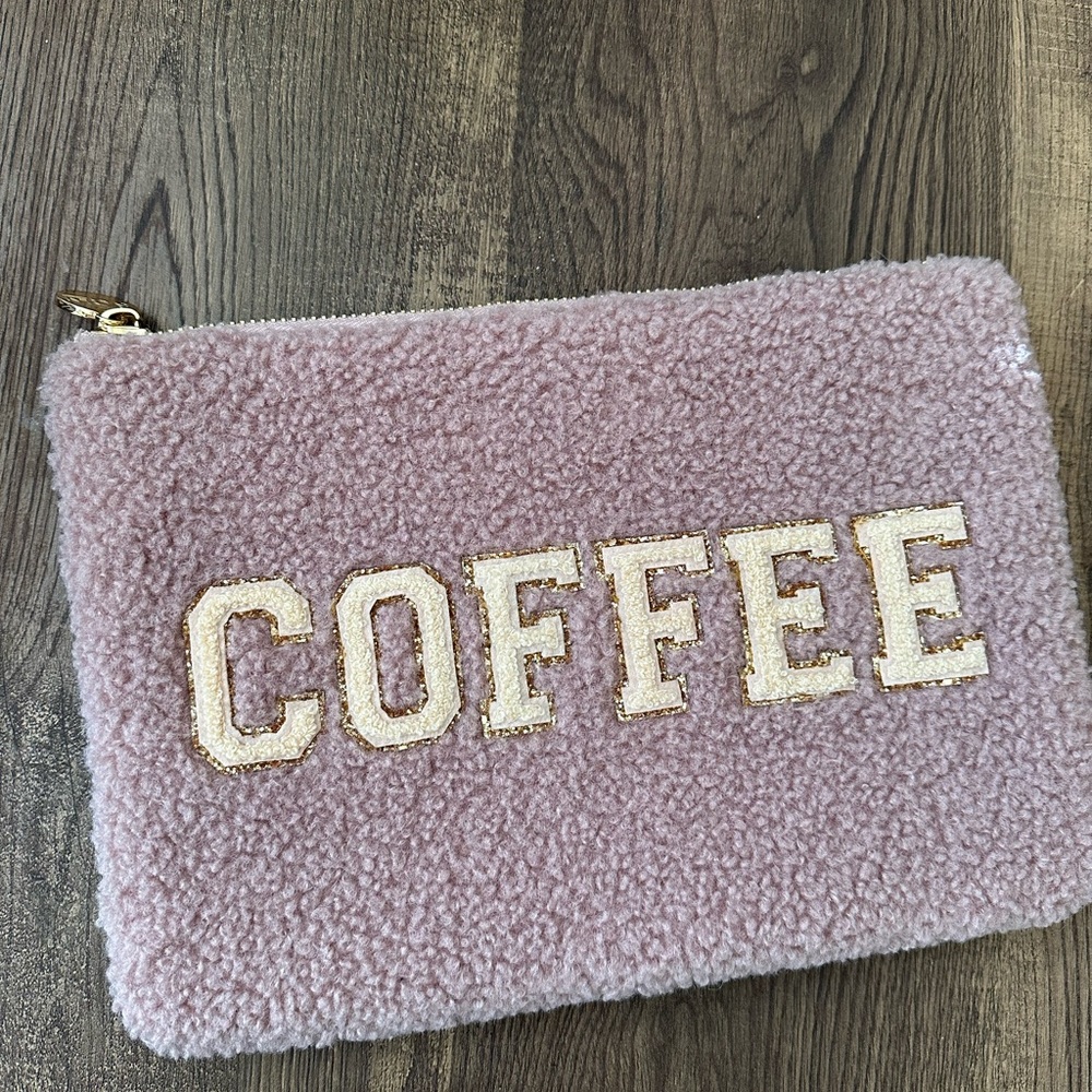 Stoney clover lane cozy mauve flat patch with sand glitter varsity letters sewn